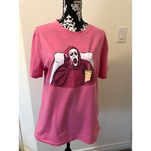 BNWOT Women’s Pink Oversized Tee Scary Movie/Ghost Face Iced Coffee T-Shirt